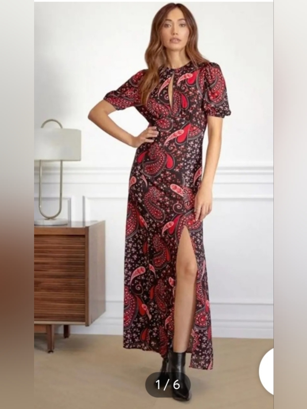 Red Paisley Maxi Dress with Side Slit
